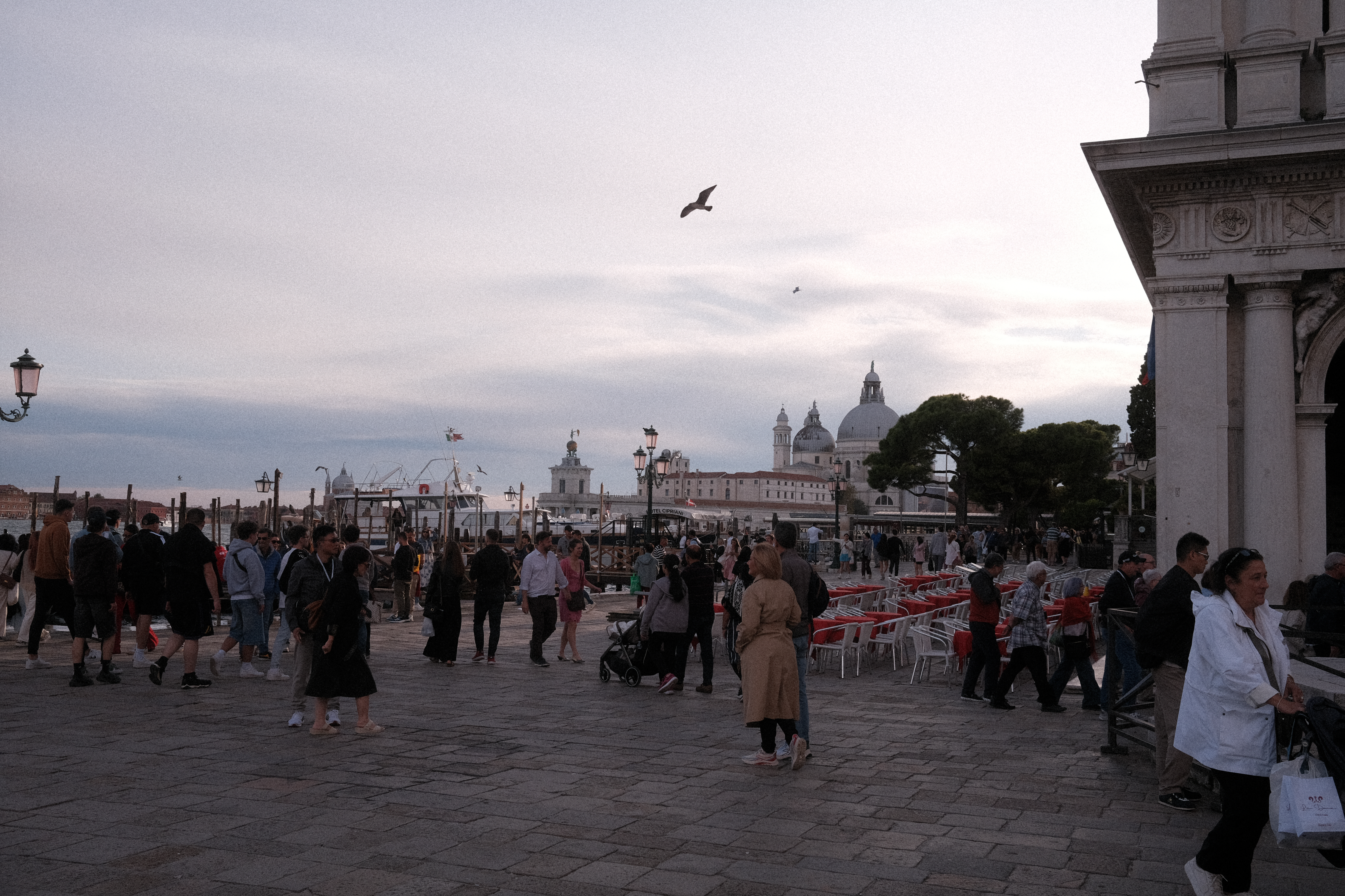 The docks of San Marco's Square, facing the Basilica di Santa Maria in the distance