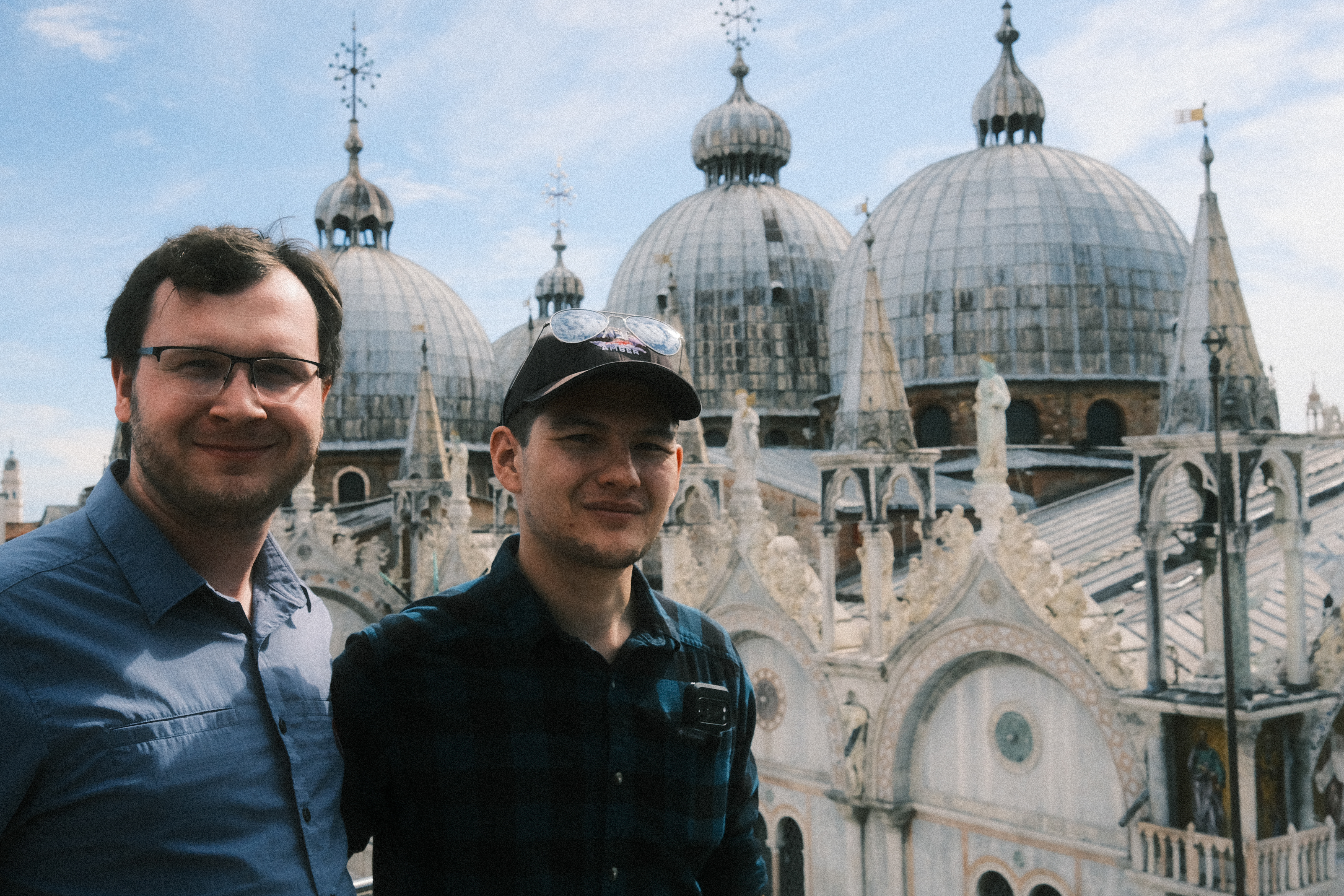 Nick & Tim with the top of the Basilica di San Marco in the background