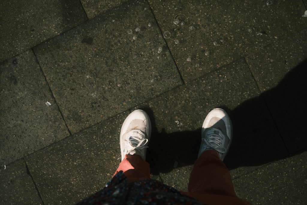 Sean's shoes standing in the Acqua Alta