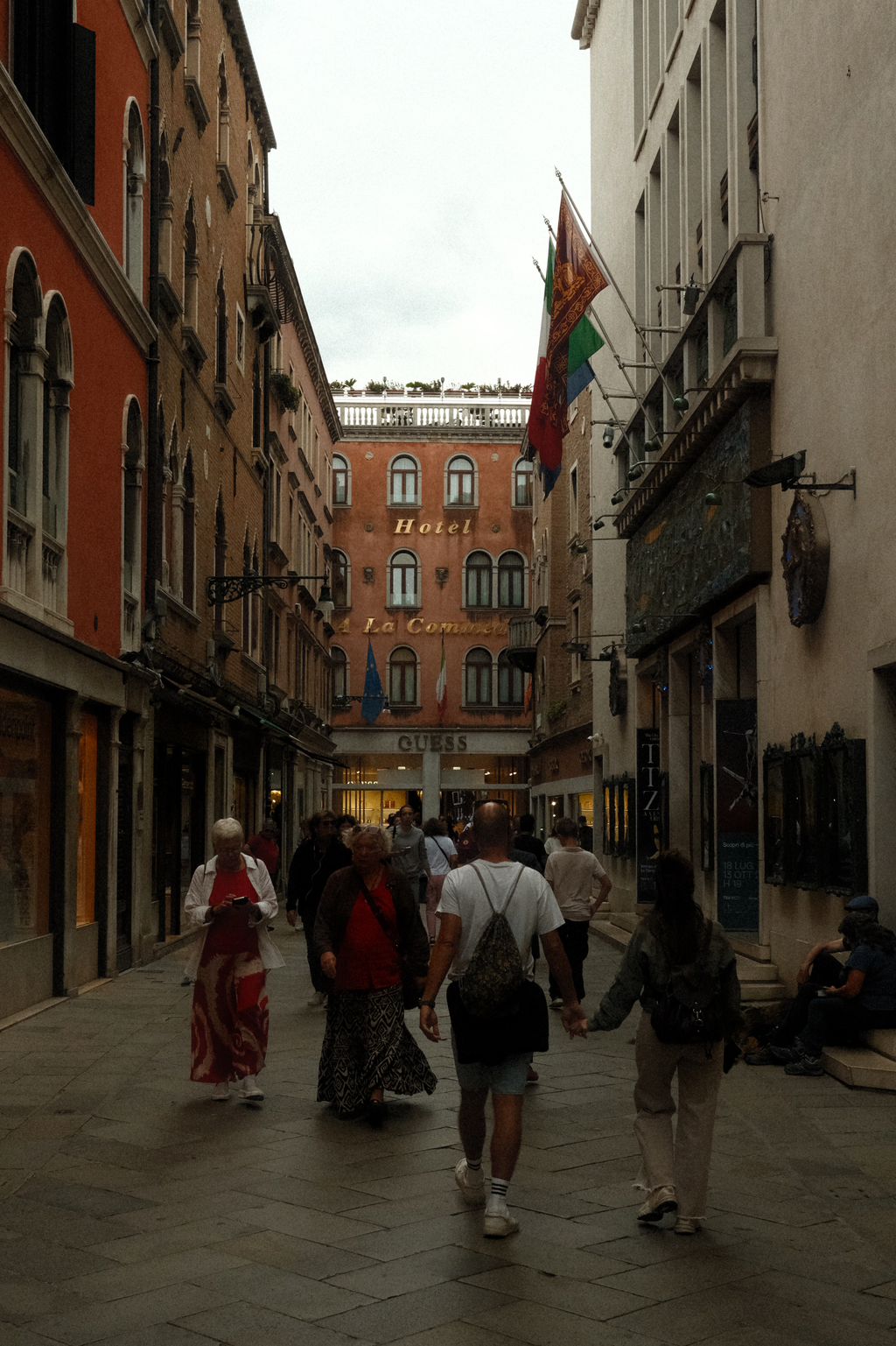 A Venecian street, looking down on the Hotel A La Commedia