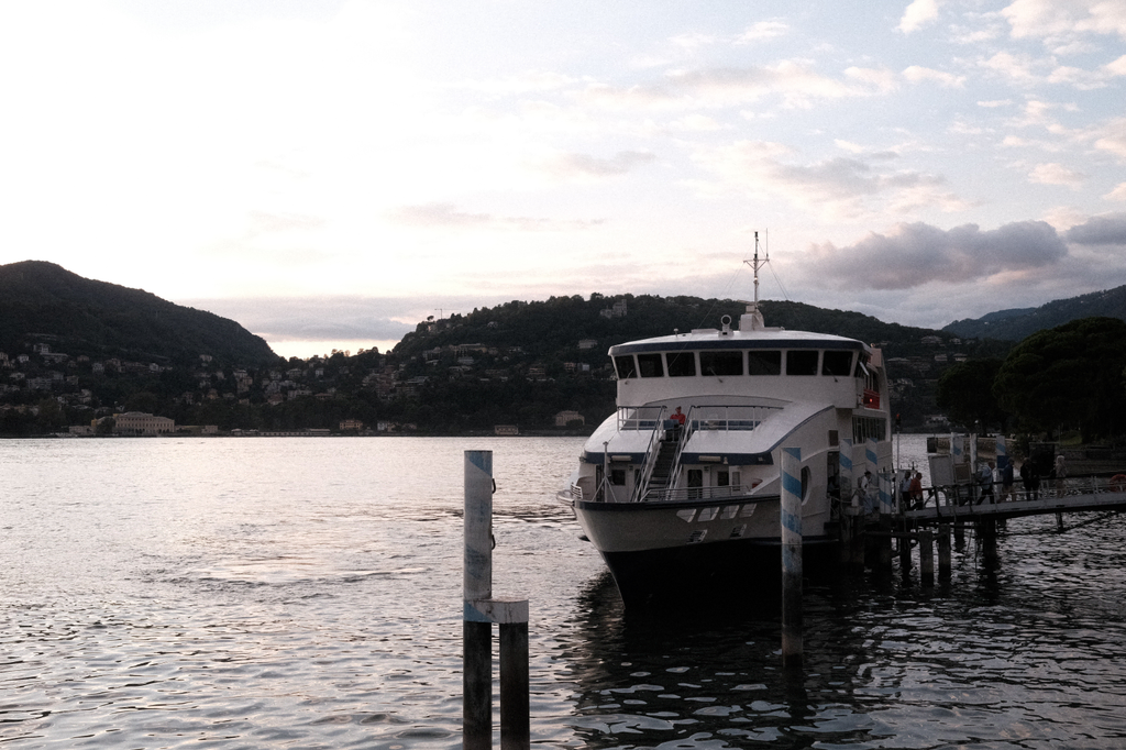 A large boat docked