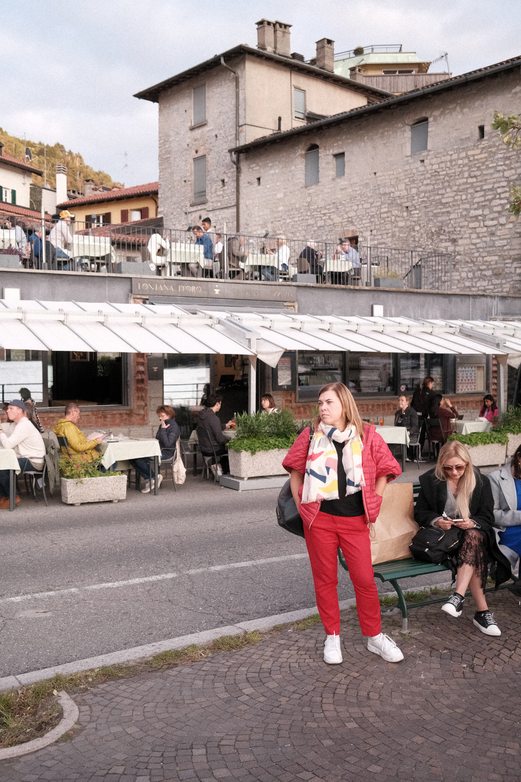 A woman watching foot traffic