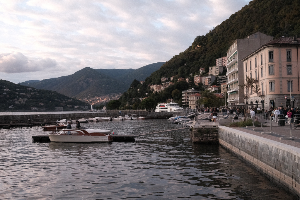 Docks along the shore of Lake Como