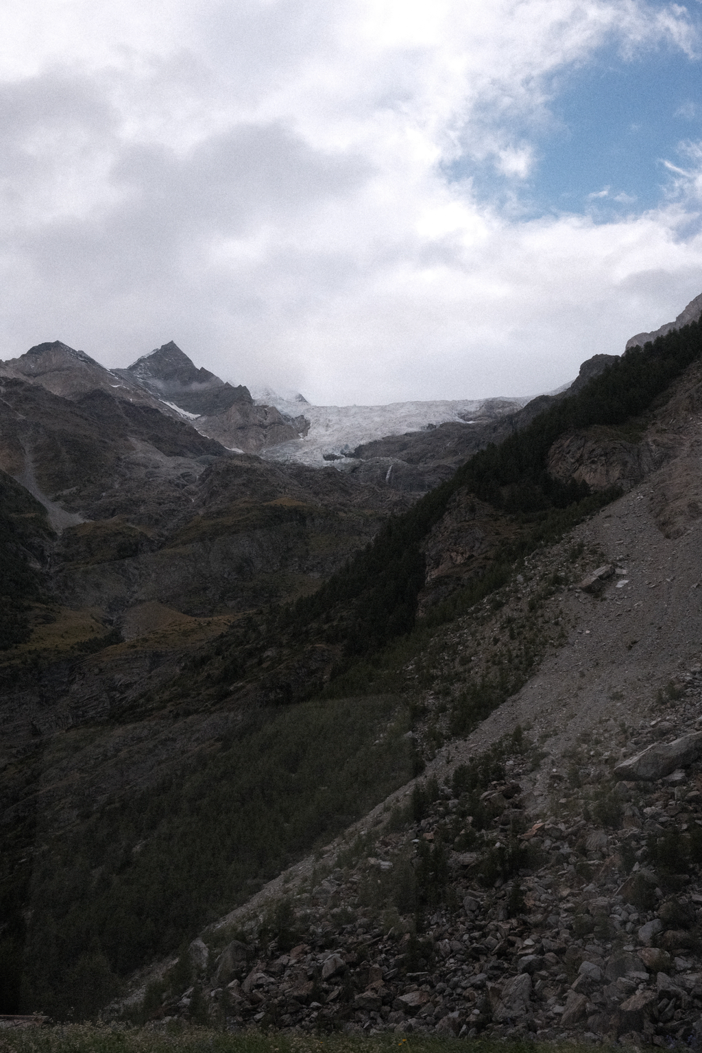 Looking up at Bisgletscher on the trainride into Zermatt