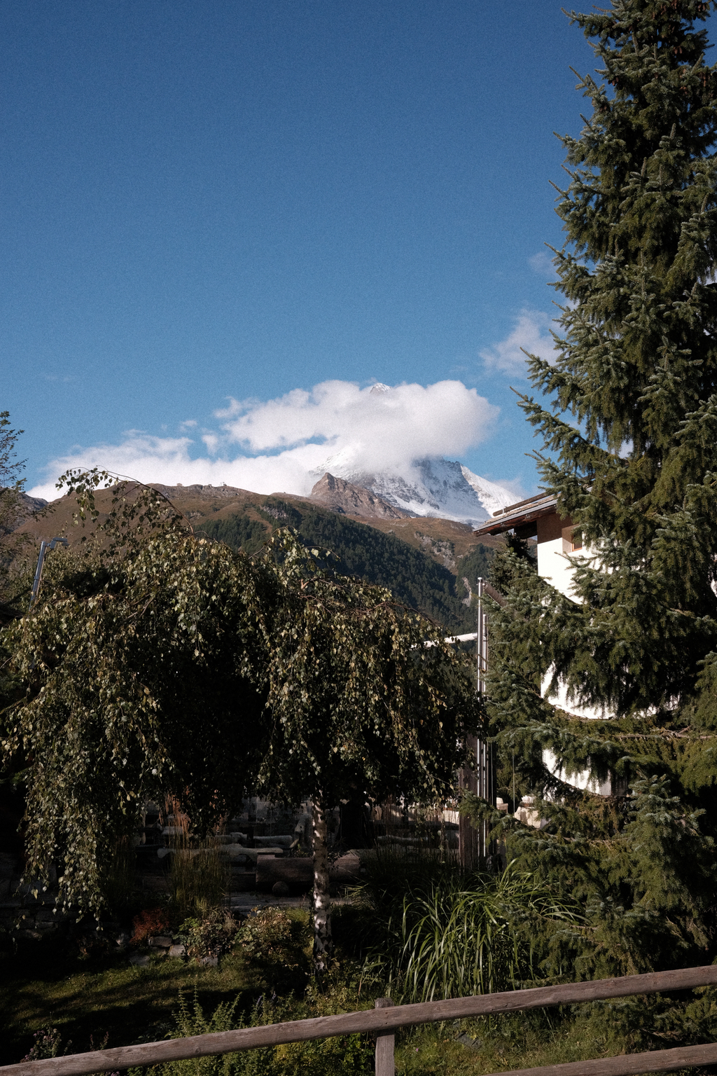 The Matterhorn shrouded in clouds in the morning light