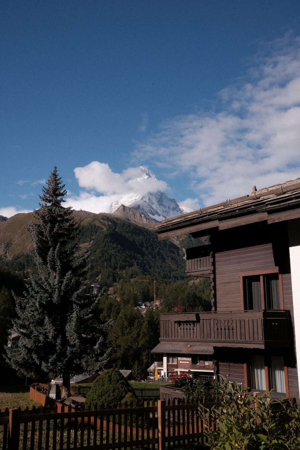 The peak of the Matterhorn ducking out from behind clouds