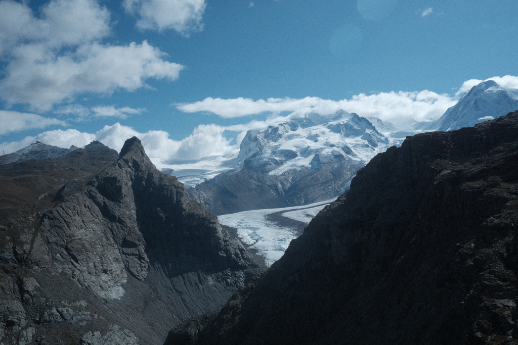 Gornergrat Observatory as seen from the tram between Furi and Trockener Steg with views of the Gornergletscher and Monte Rosa Glaciers