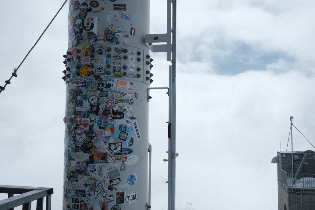 The sticker pillar at the observation platform of Zermatt Glacier Paradise