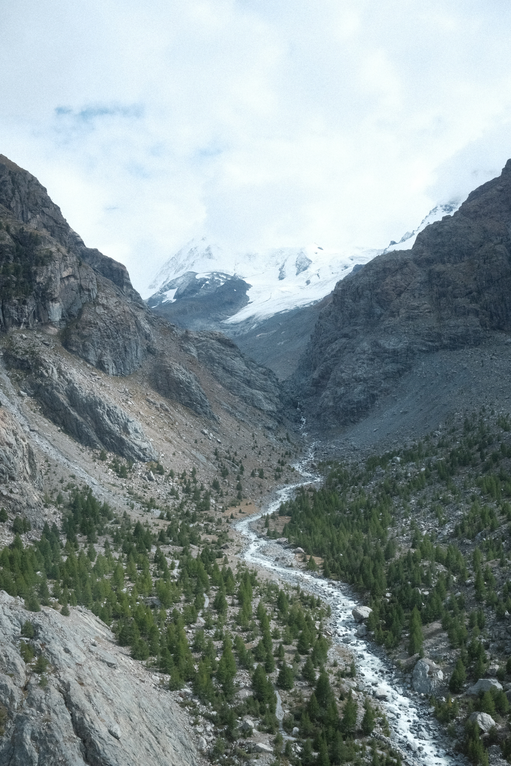 Gornerbach stream running down from Gornergletscher glacier in the distance