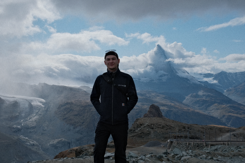 Tim at the base of Gornergrat with the Matterhorn