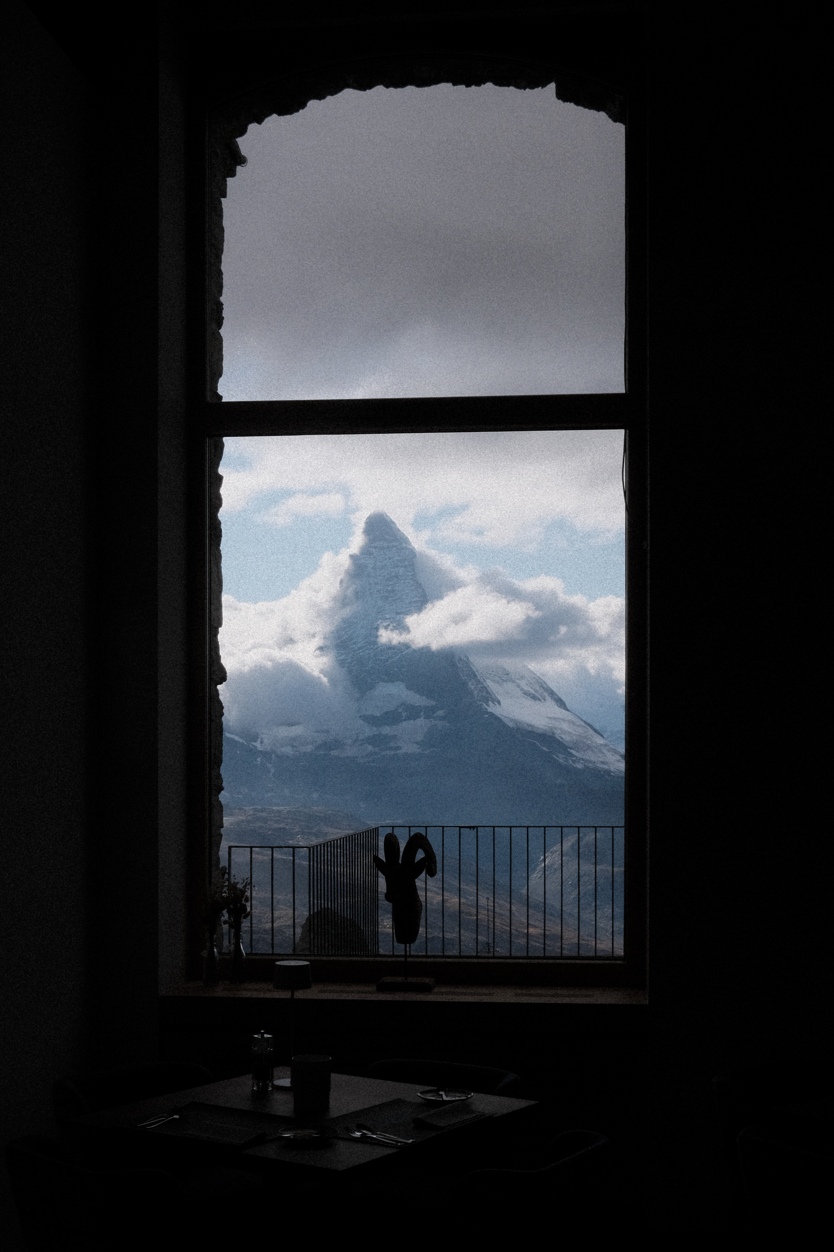 The Matterhorn framed through a window