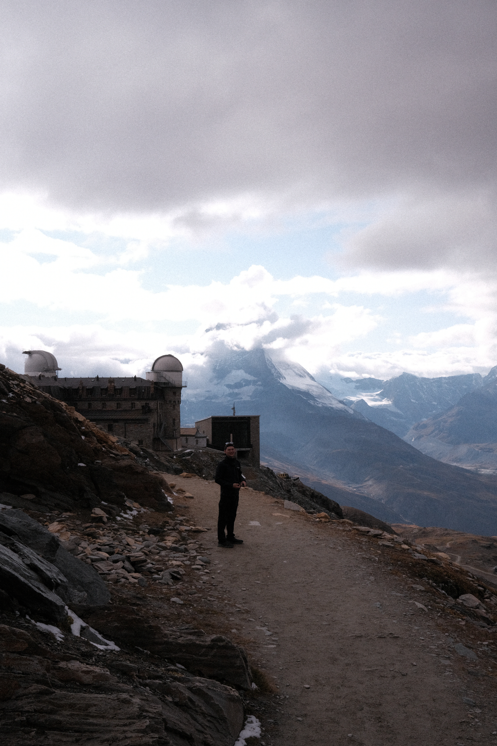 Tim with Gornergrat observatory and the Matterhorn in the distance