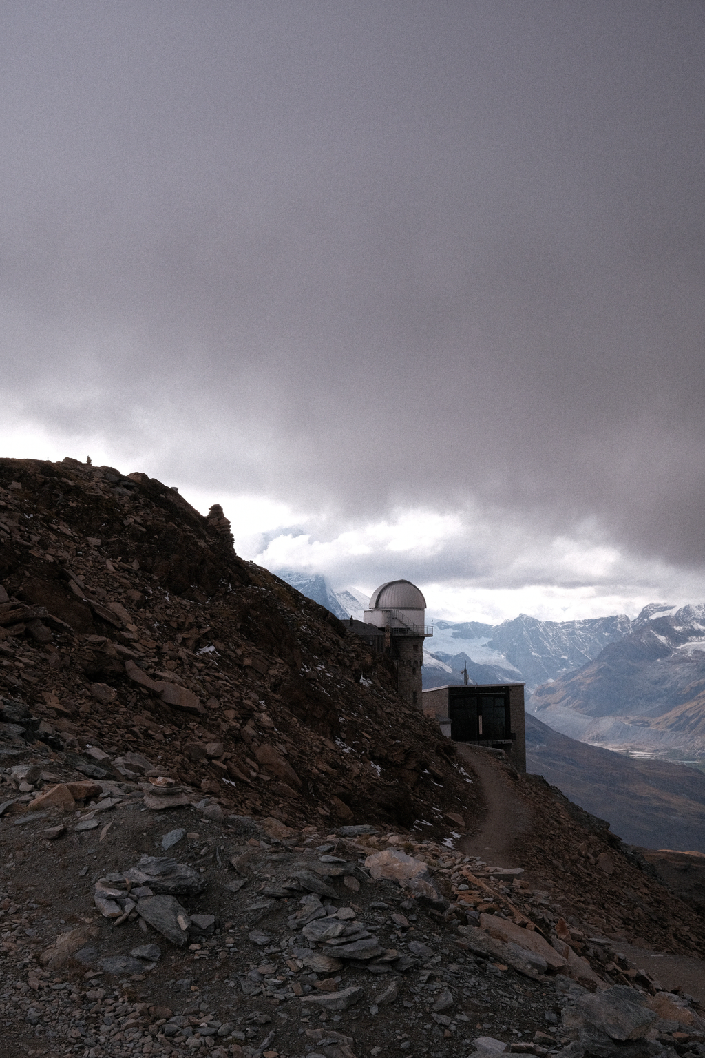 Gornergrat Observatory jutting out of the rocky slope