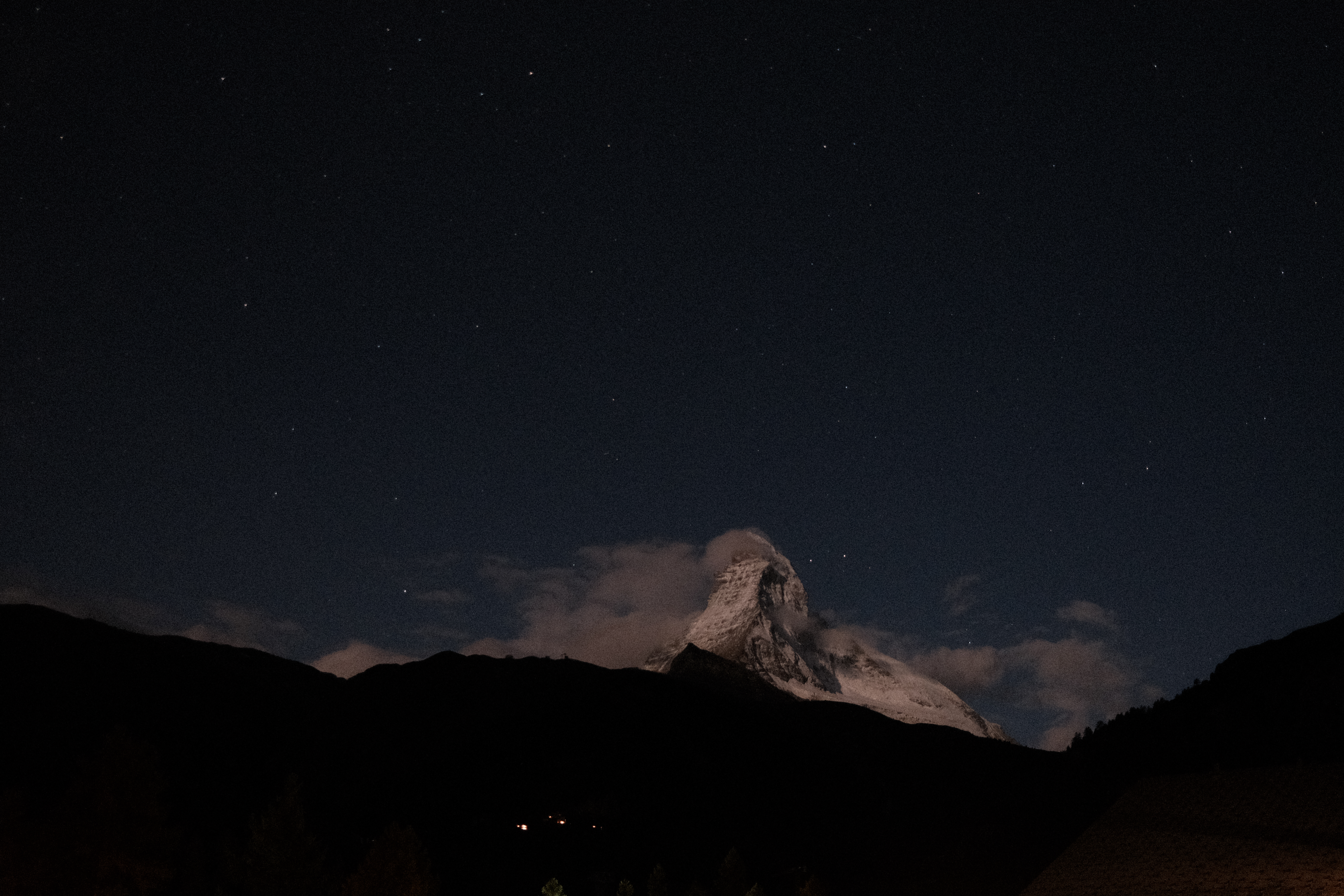 A long exposure shot of the Matterhorn at night