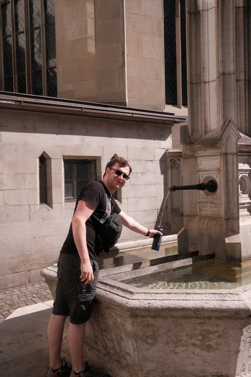 Nick using one of the 1,200 drinking water fountains around Zurich