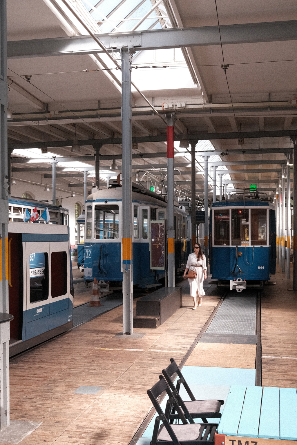 A woman exploring the Zurich tram museum