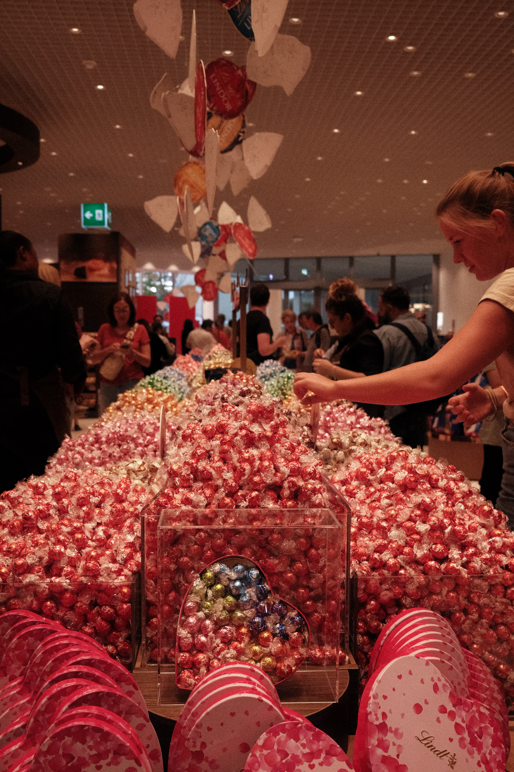 A stack of truffles inside of the Lindt factory