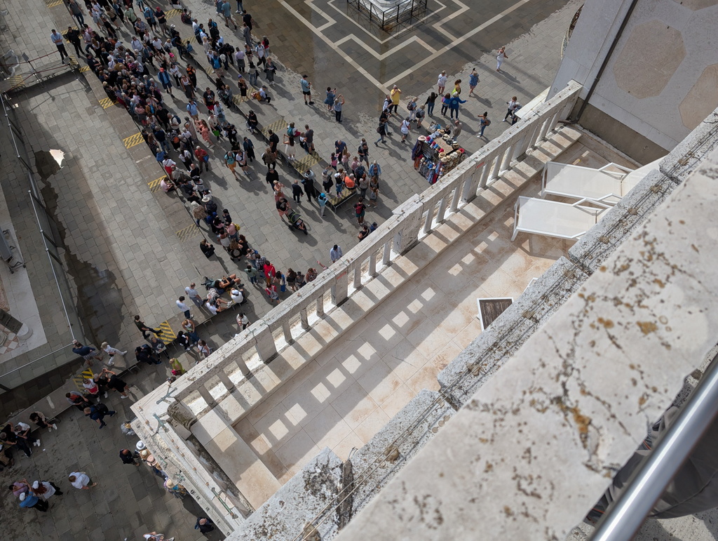 Looking down on San Marco's Square from atop the clock tower