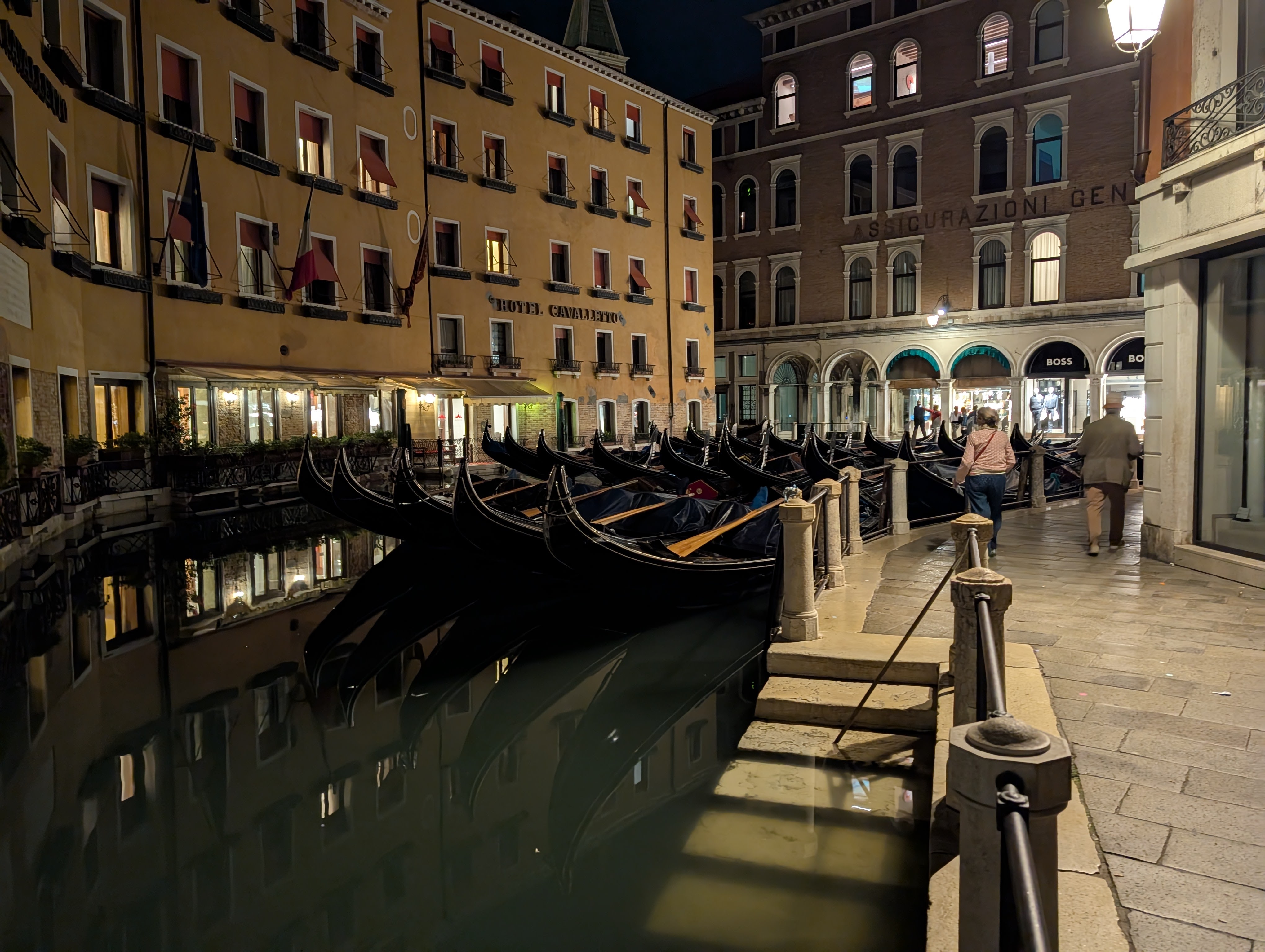 Gondolas parked for the night near the Hard Rock cafe of Venice