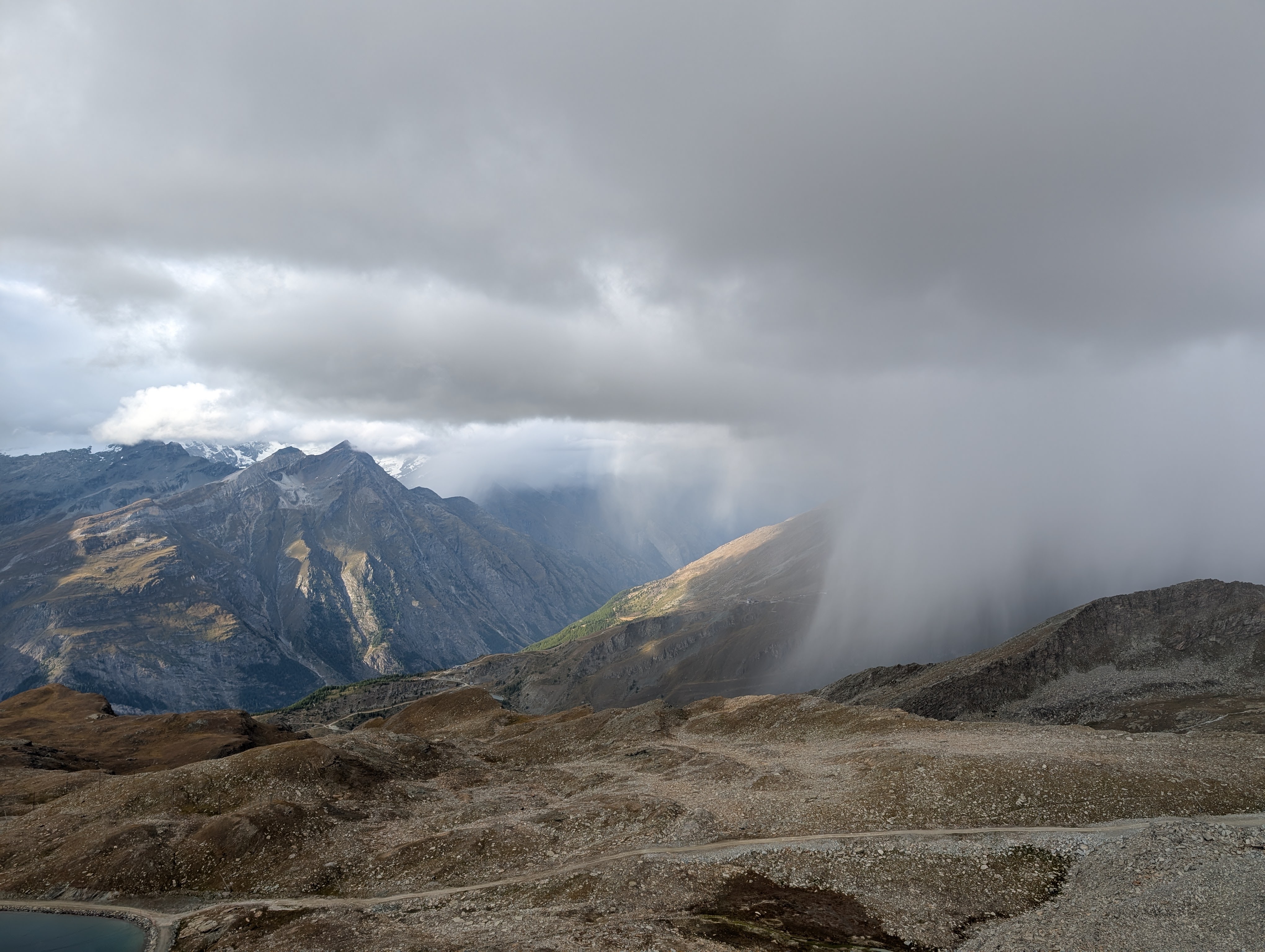 The snow/rain storm pushing in towards Zermatt