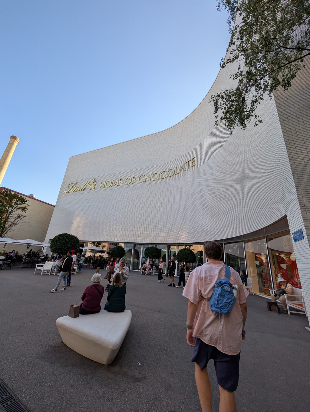 Sean approaching the Lindt factory entrance 